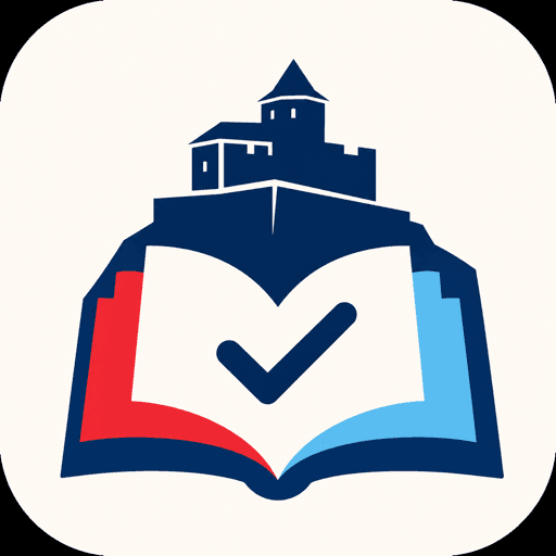 Icône de l'application Vivre Ensemble Prep : un château luxembourgeois posé sur un livre ouvert